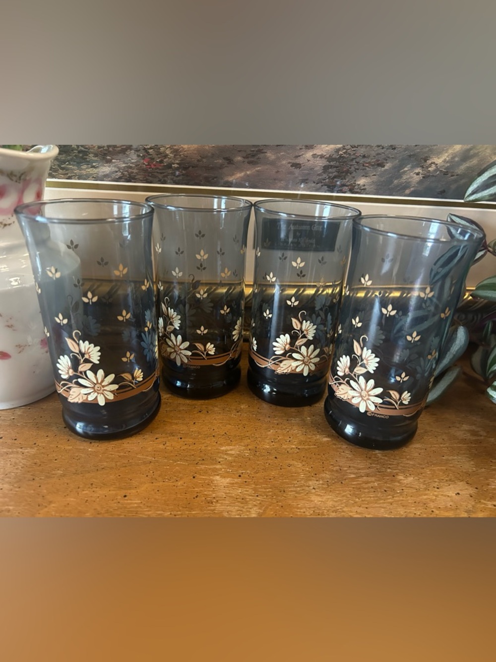 Vintage Libbey Bolero Franco Blue Daisy Drinking Glasses - Set of 4